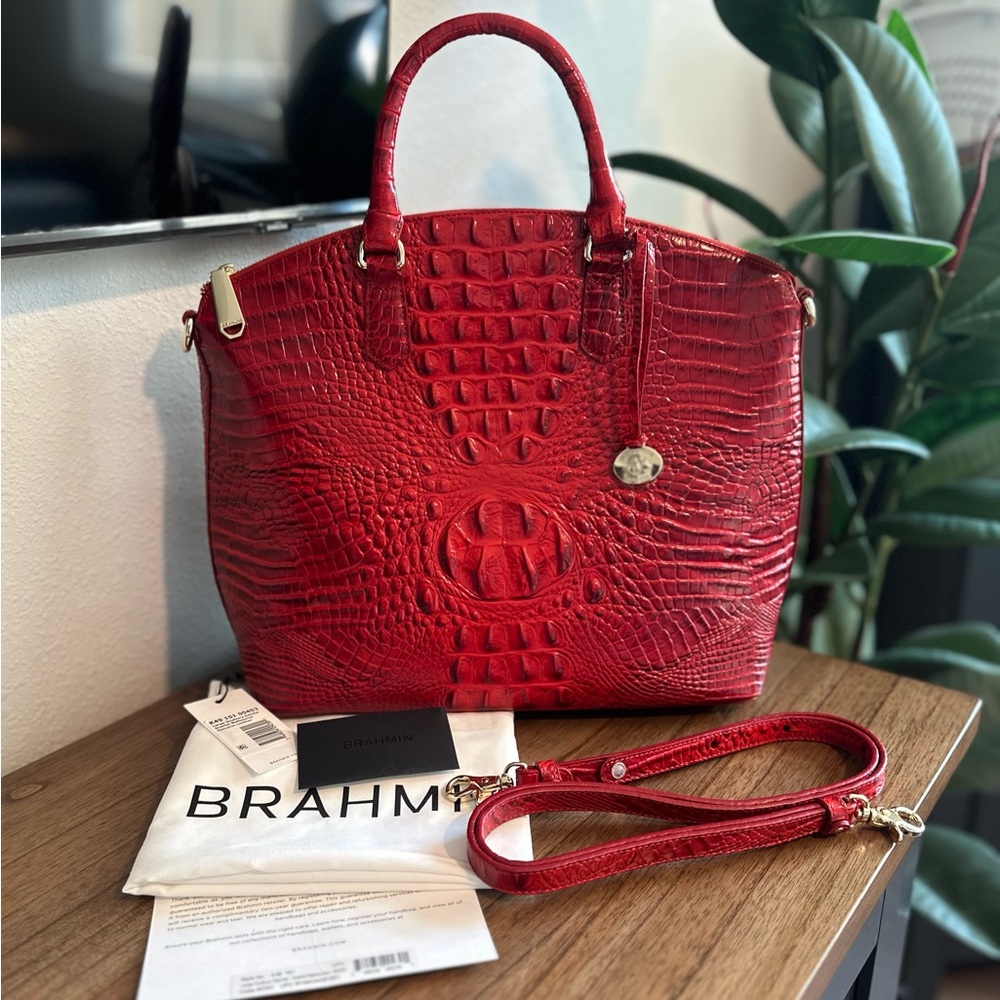NWT - Brahmin Large Duxbury Dome Satchel - Scarlet Melbourne